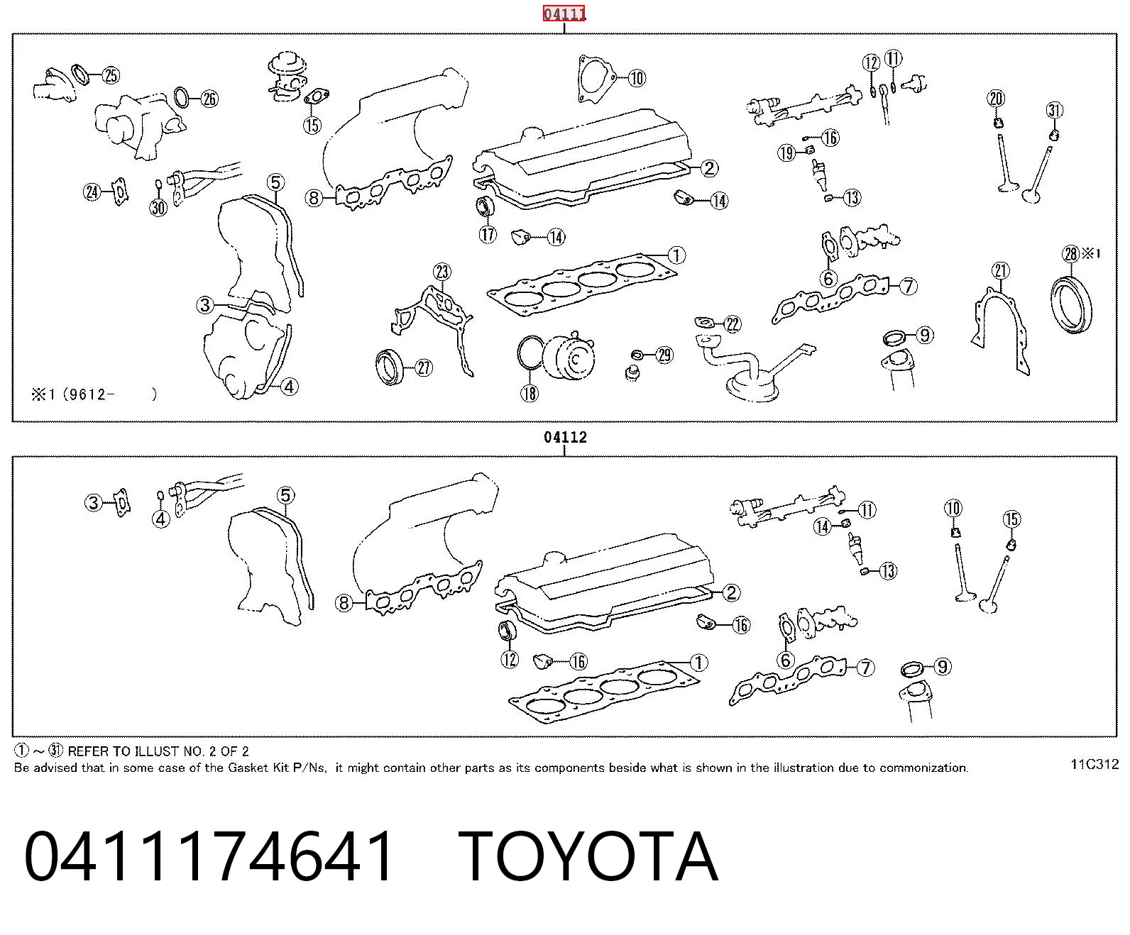 0411174641 Toyota Juego juntas motor