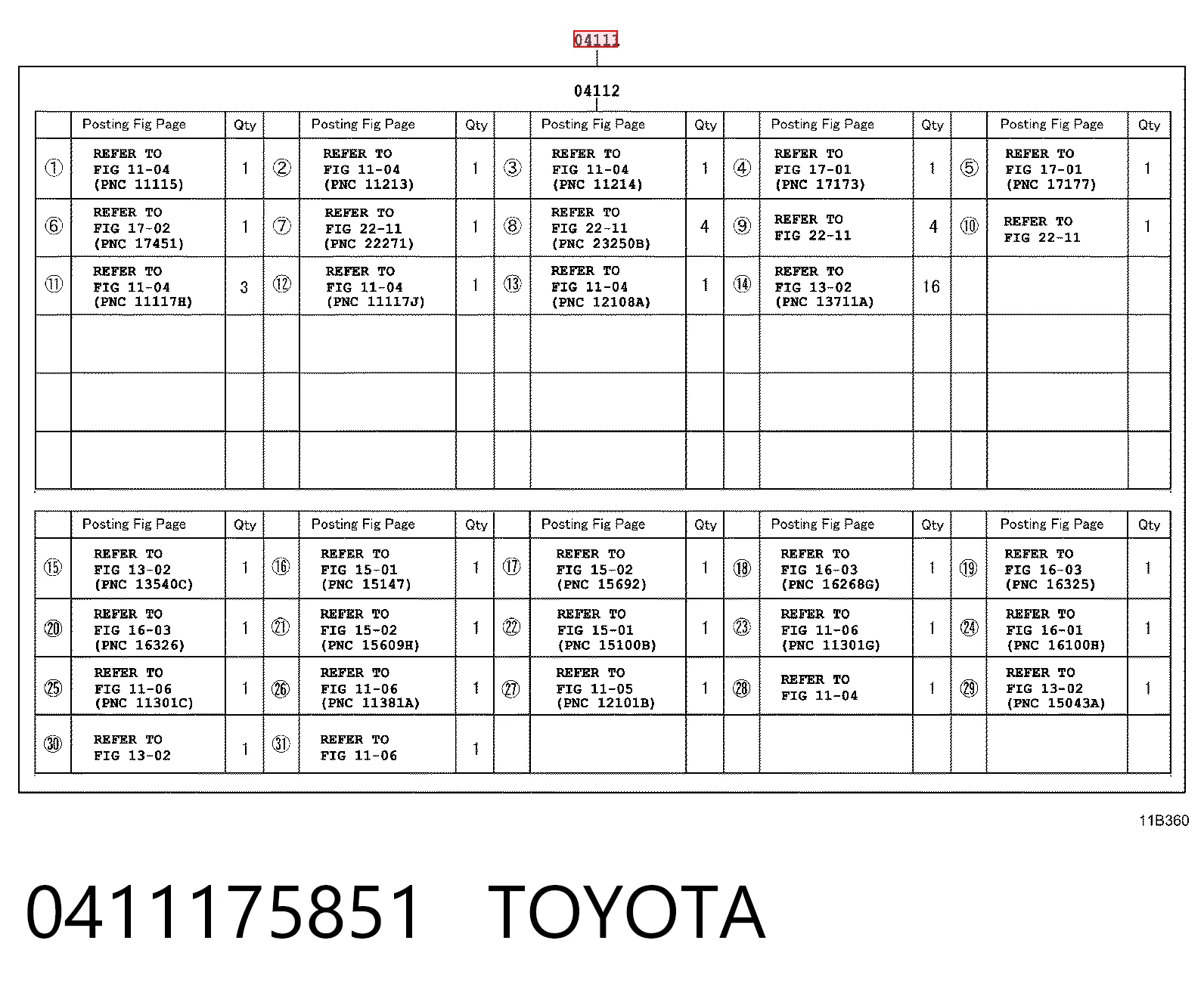 0411175851 Toyota Juego juntas motor