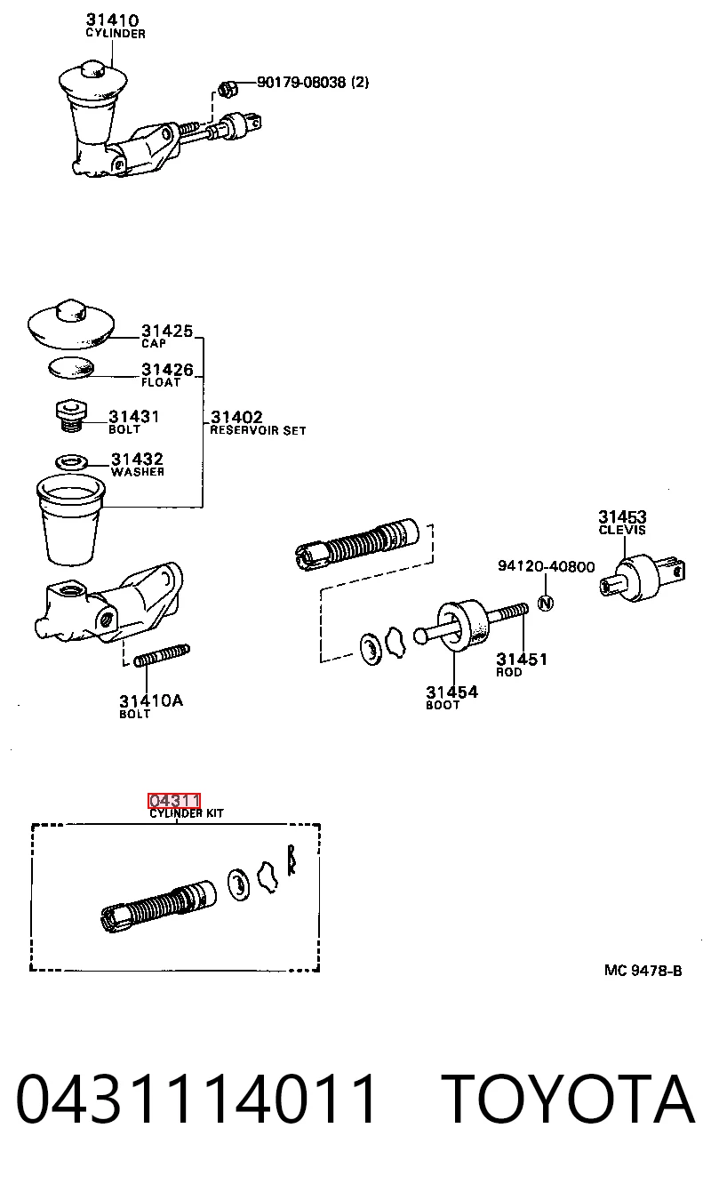 Juego de reparación cilindro maestro de embrague para Toyota Corolla  E8