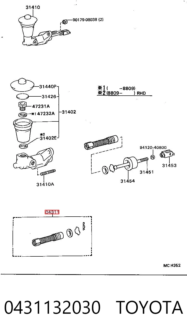 0431132030 Toyota Juego de reparación del cilindro maestro de embrague