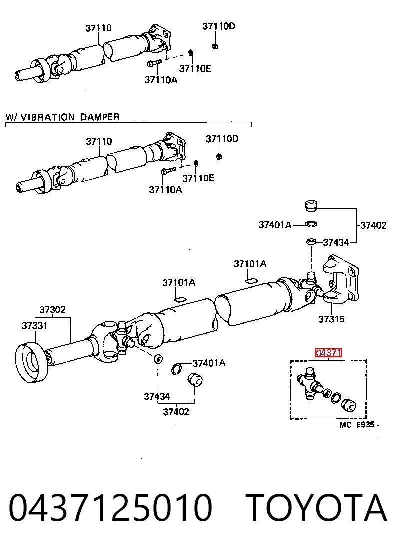0437125010 Toyota Cruceta transmision