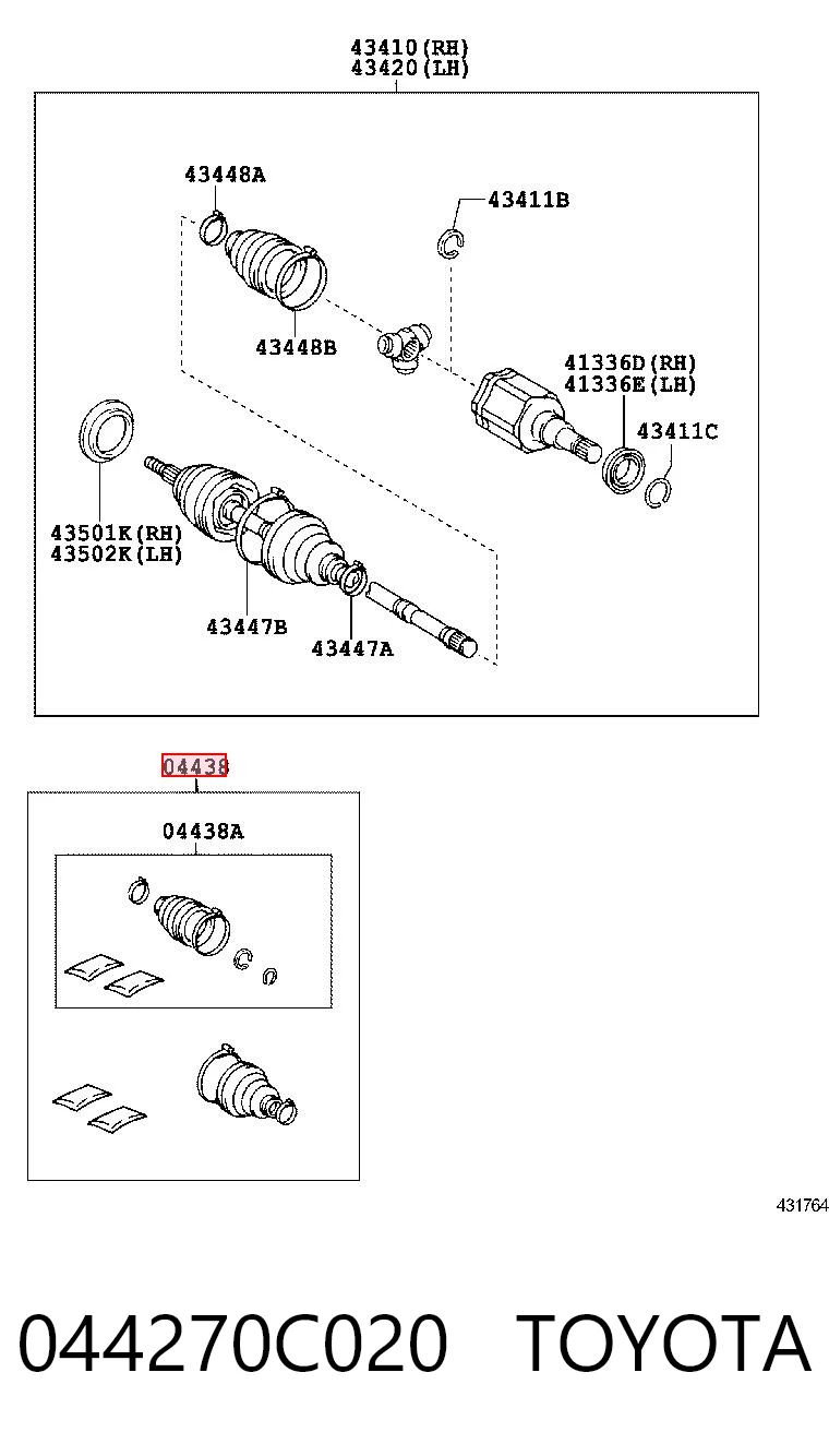 044270C020 Toyota Fuelle transmisión delantero exterior