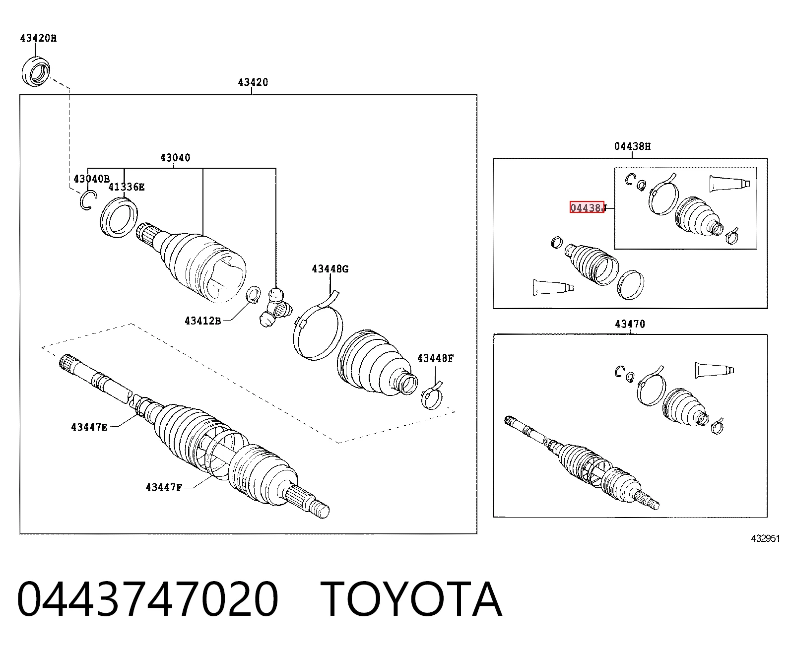 0443747020 Toyota Fuelle palier delantero interior