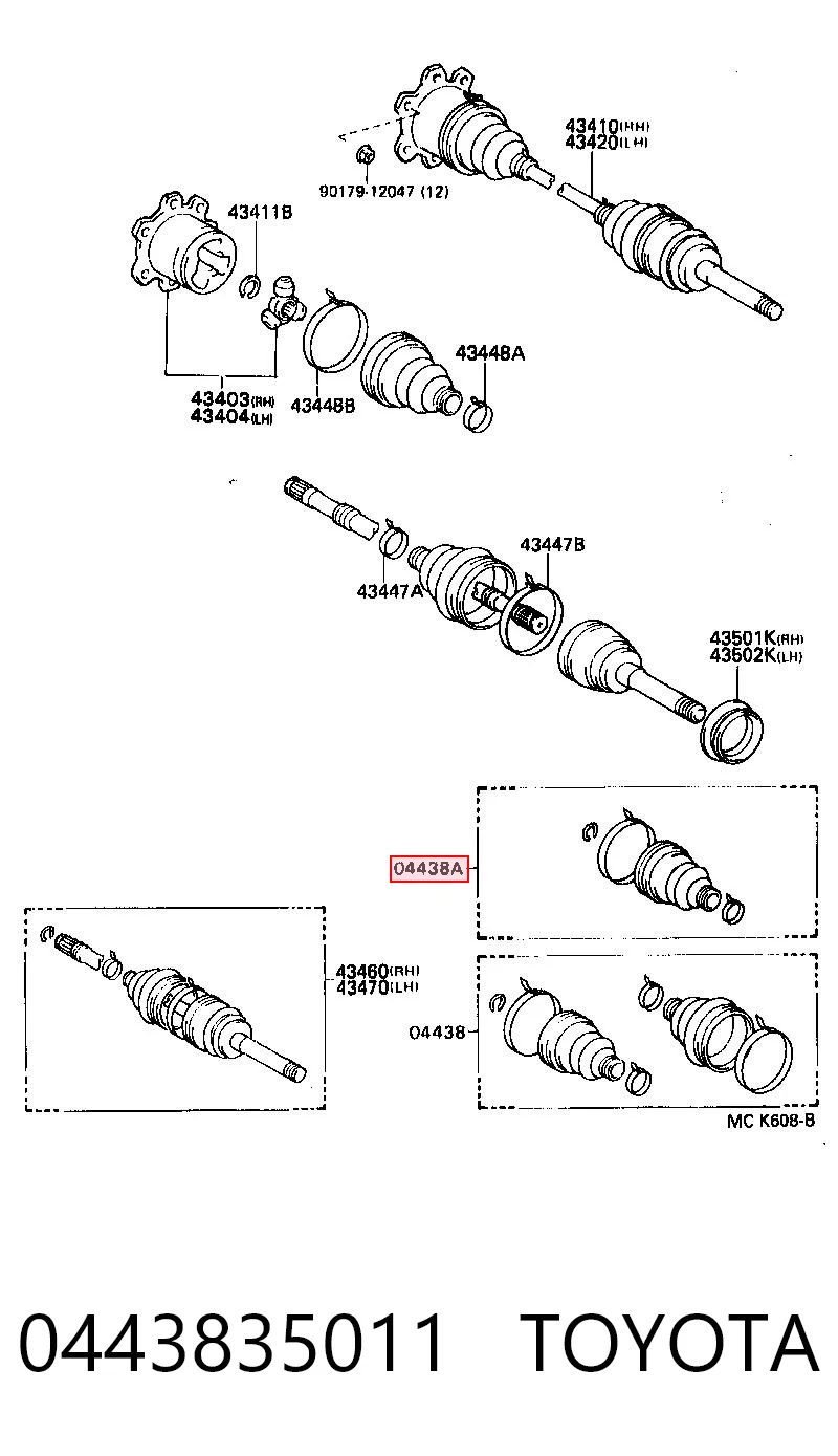 0443835011 Toyota Fuelle interior de junta homocinética del semieje trasero
