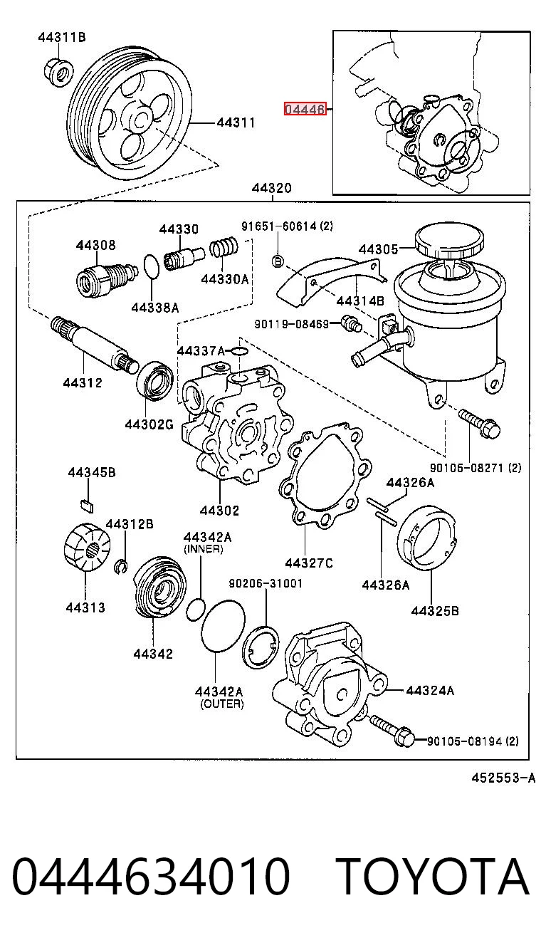 0444634010 Toyota Juego de reparación, bomba de dirección hidráulica
