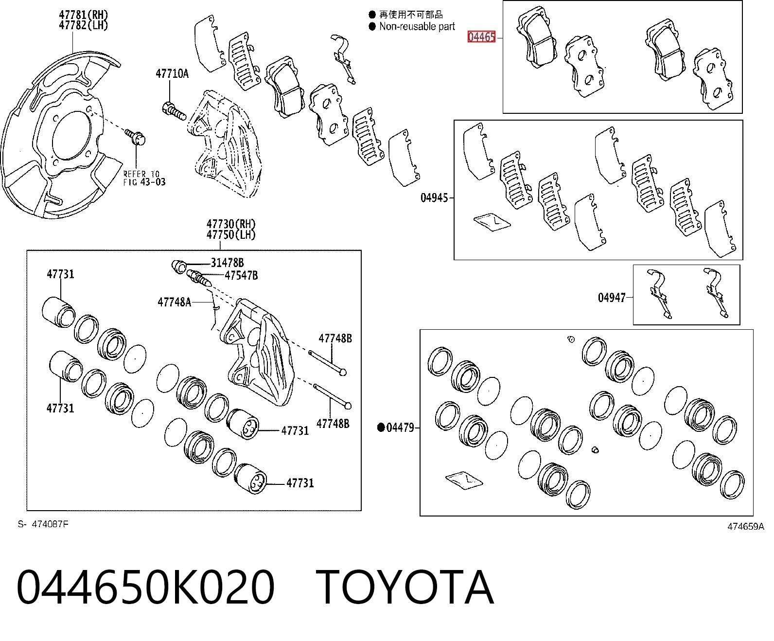 044650K020 Toyota Pastillas delanteras