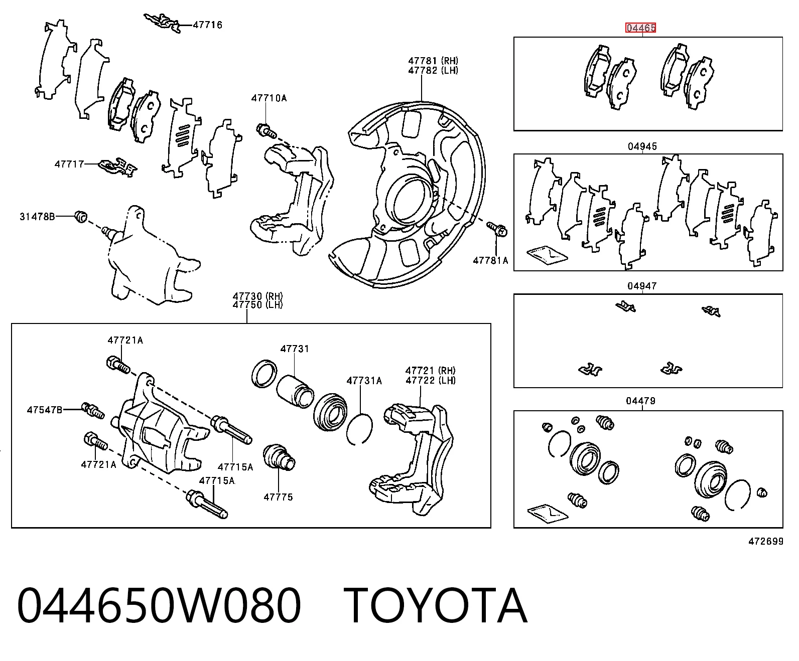 044650W080 Toyota Pastillas delanteras
