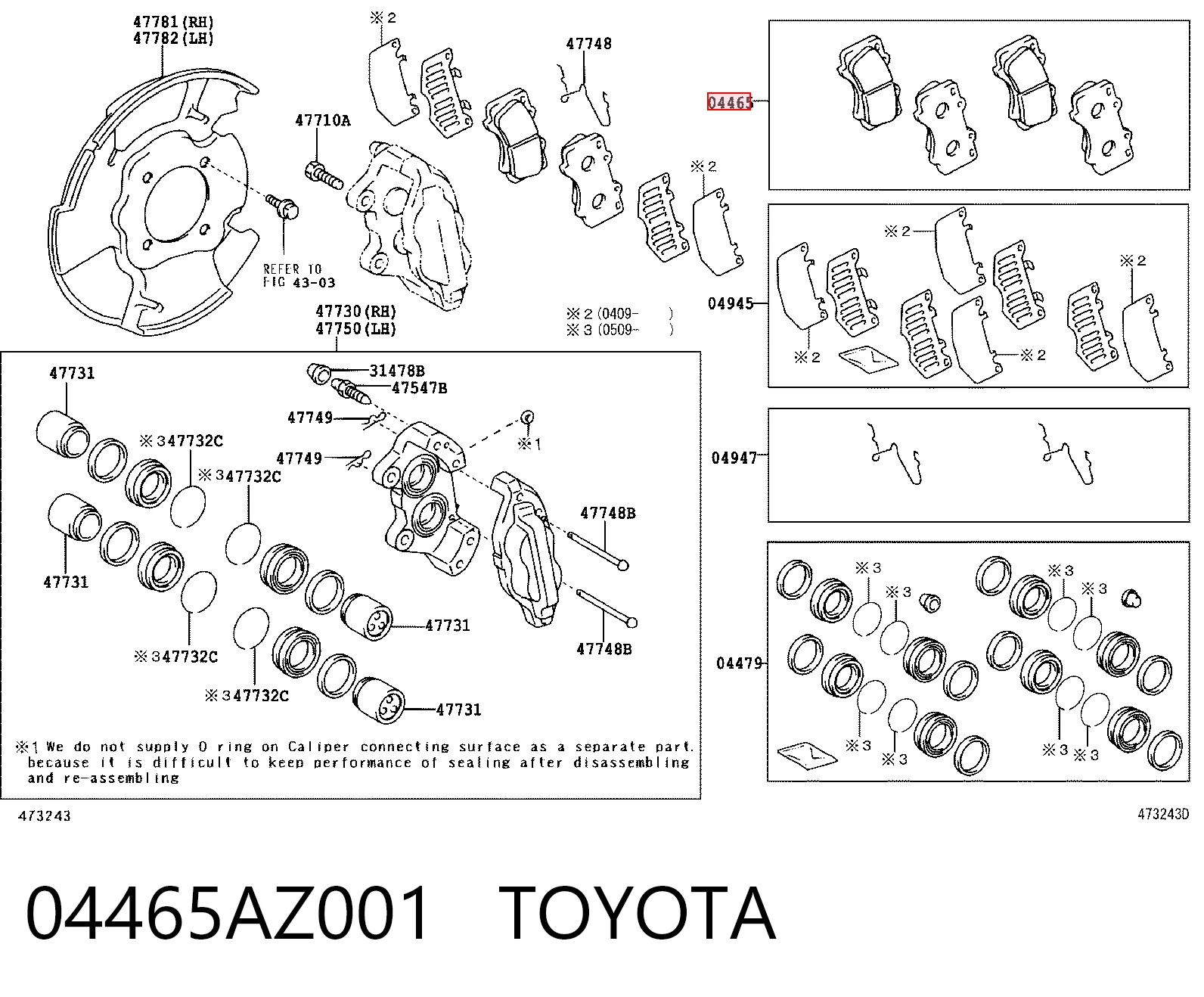 04465AZ001 Toyota Pastillas delanteras