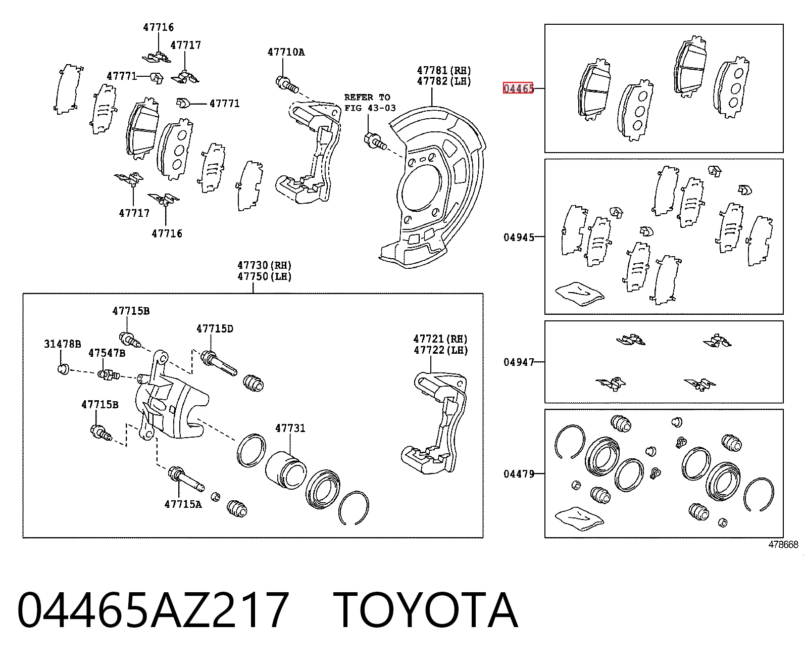 04465AZ217 Toyota Pastillas delanteras