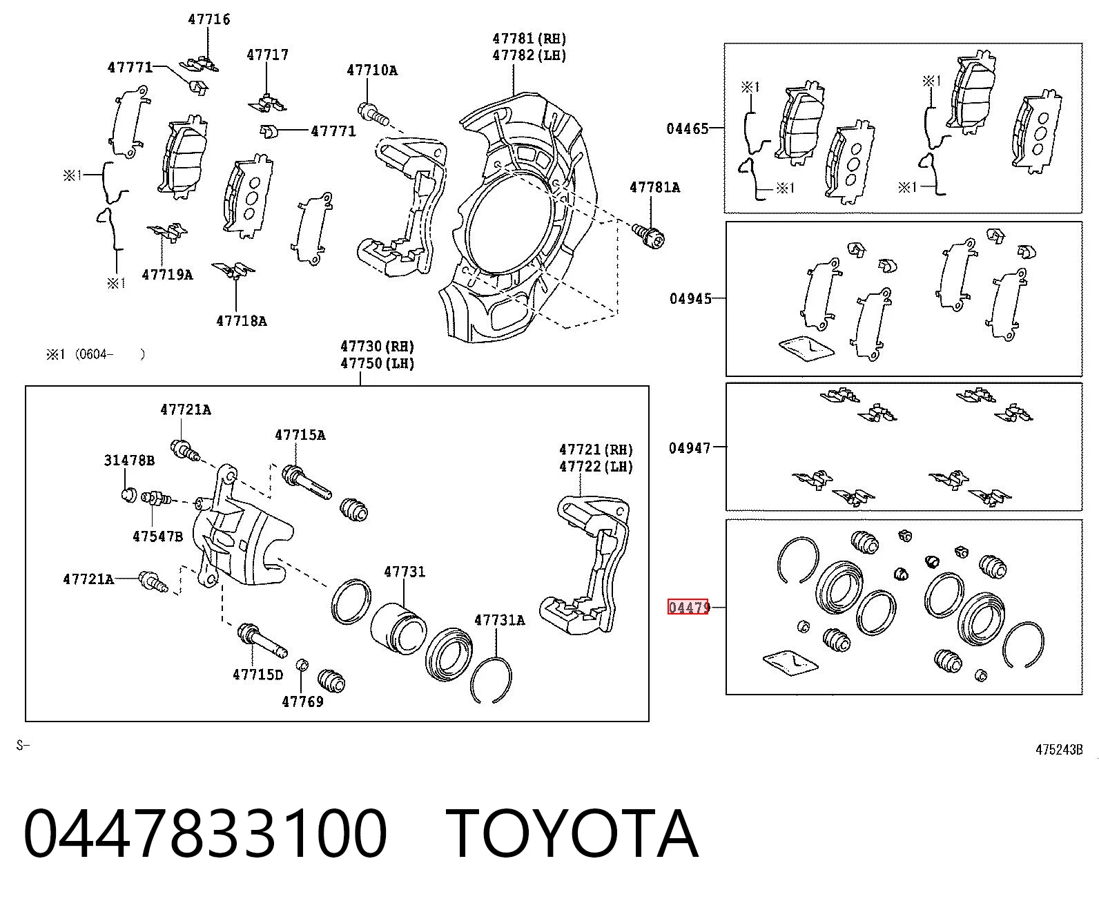 0447833100 Toyota Kit de reparación de pinzas