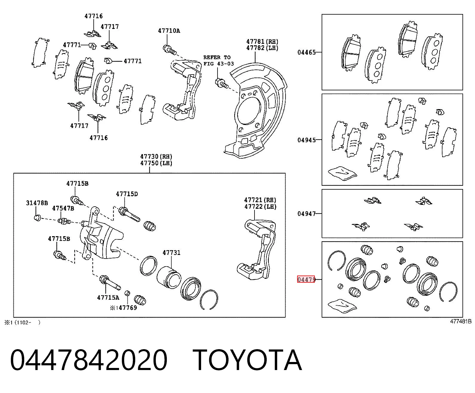 0447842020 Toyota Kit de reparación de pinzas