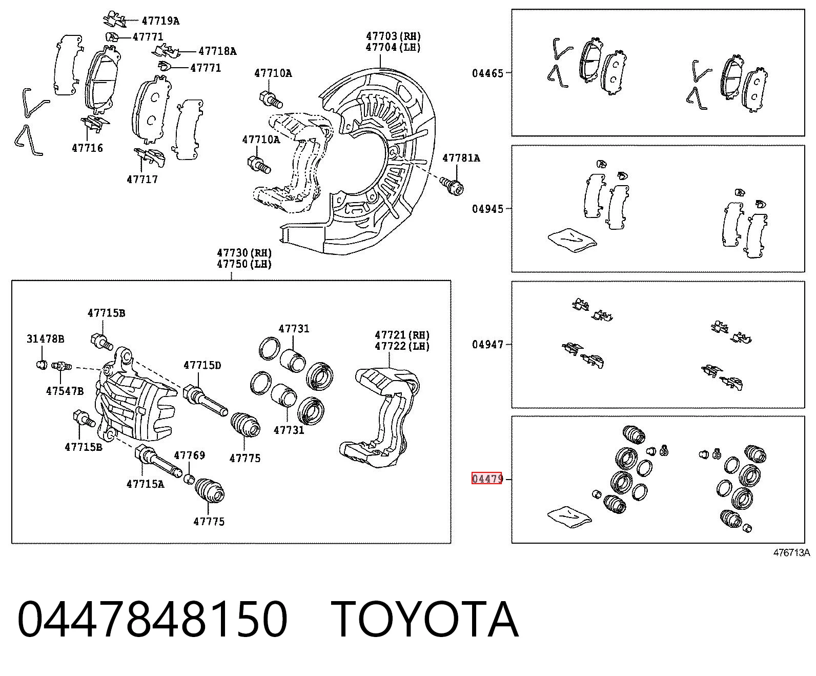 0447848150 Toyota Kit de reparación de pinzas