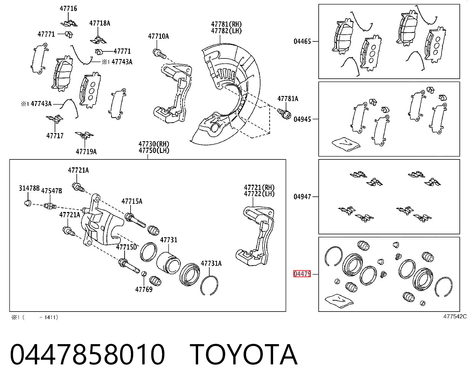 0447858010 Toyota Kit de reparación de pinzas