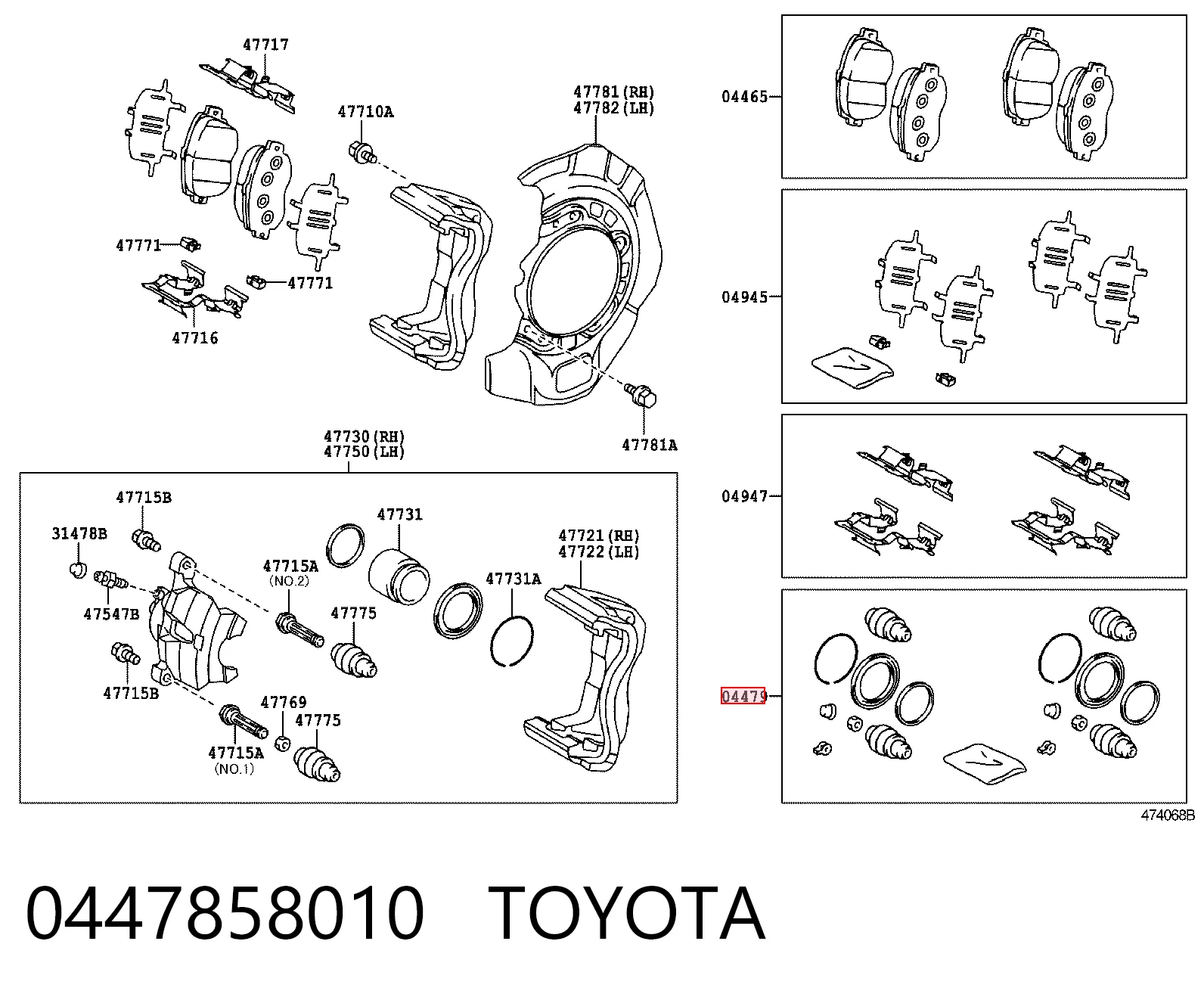 Kit de reparación, pinza de freno delantero Toyota 0447858010 precio, desde 19,42 EUR