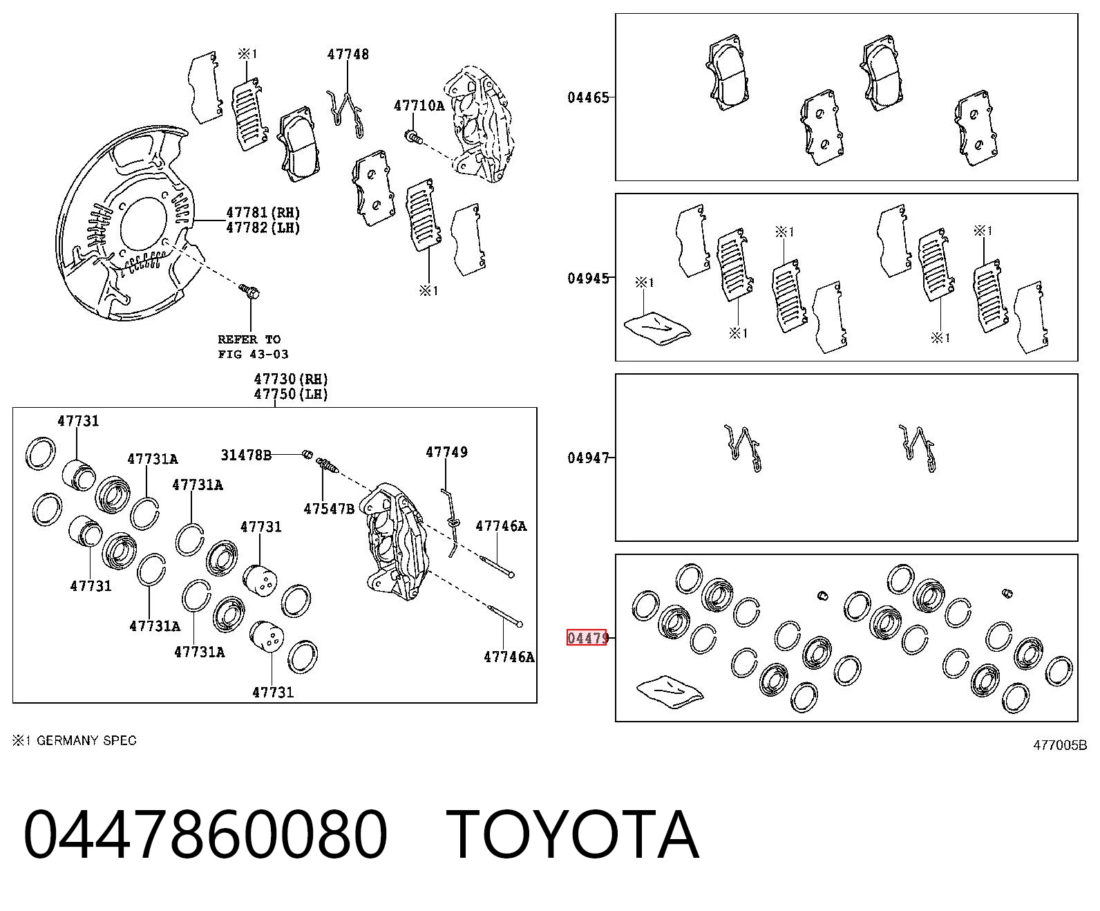0447860080 Toyota Kit de reparación de pinzas