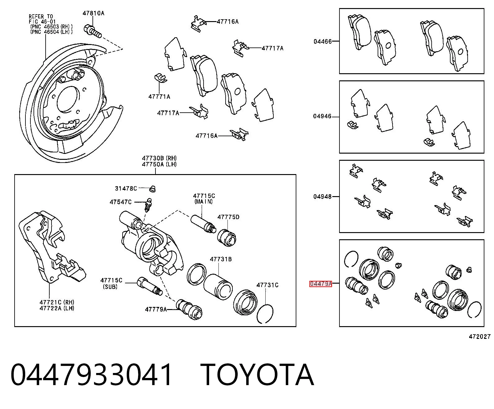 0447933041 Toyota Kit de reparación de frenos trasero