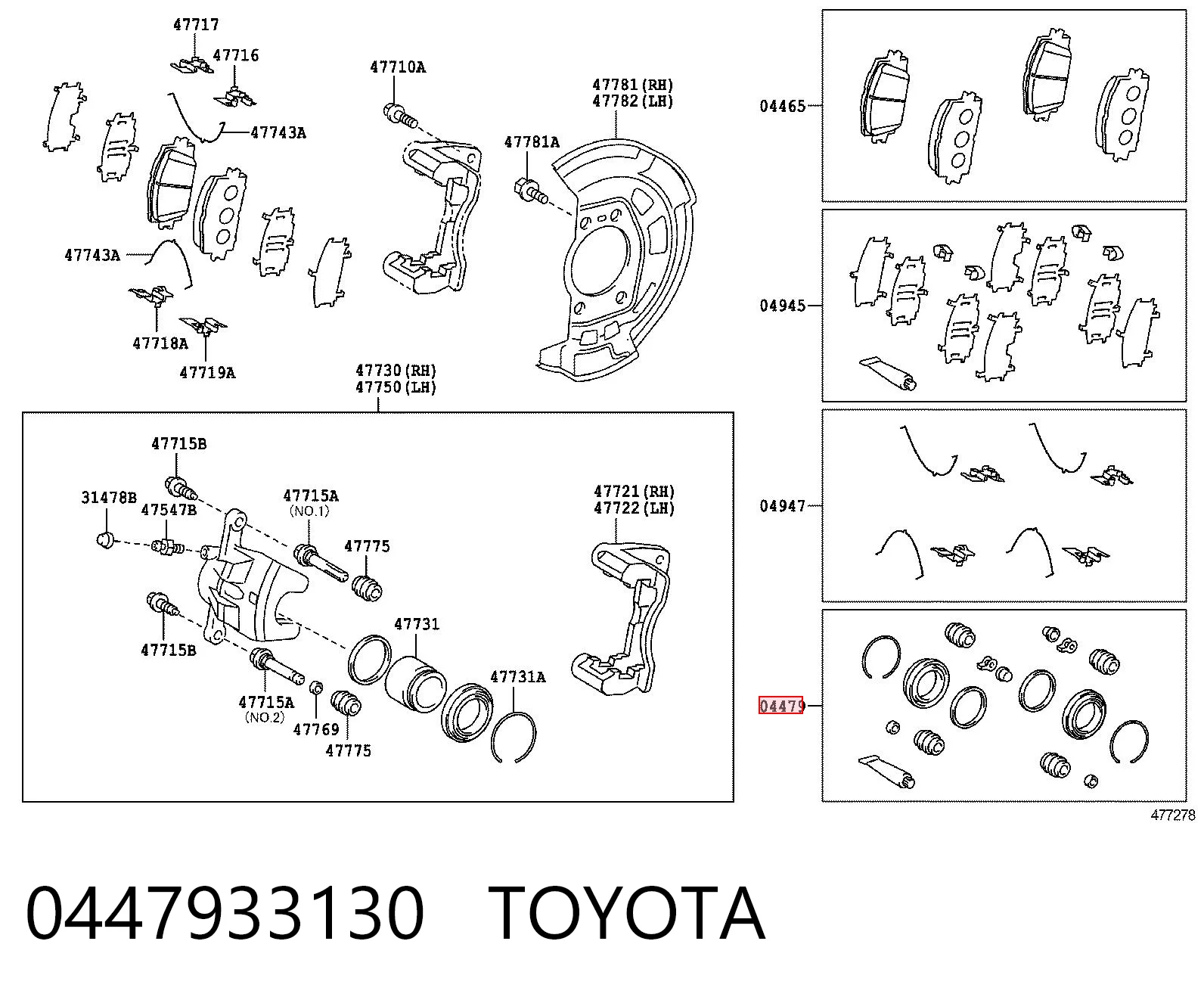 0447933130 Toyota Kit de reparación de pinzas