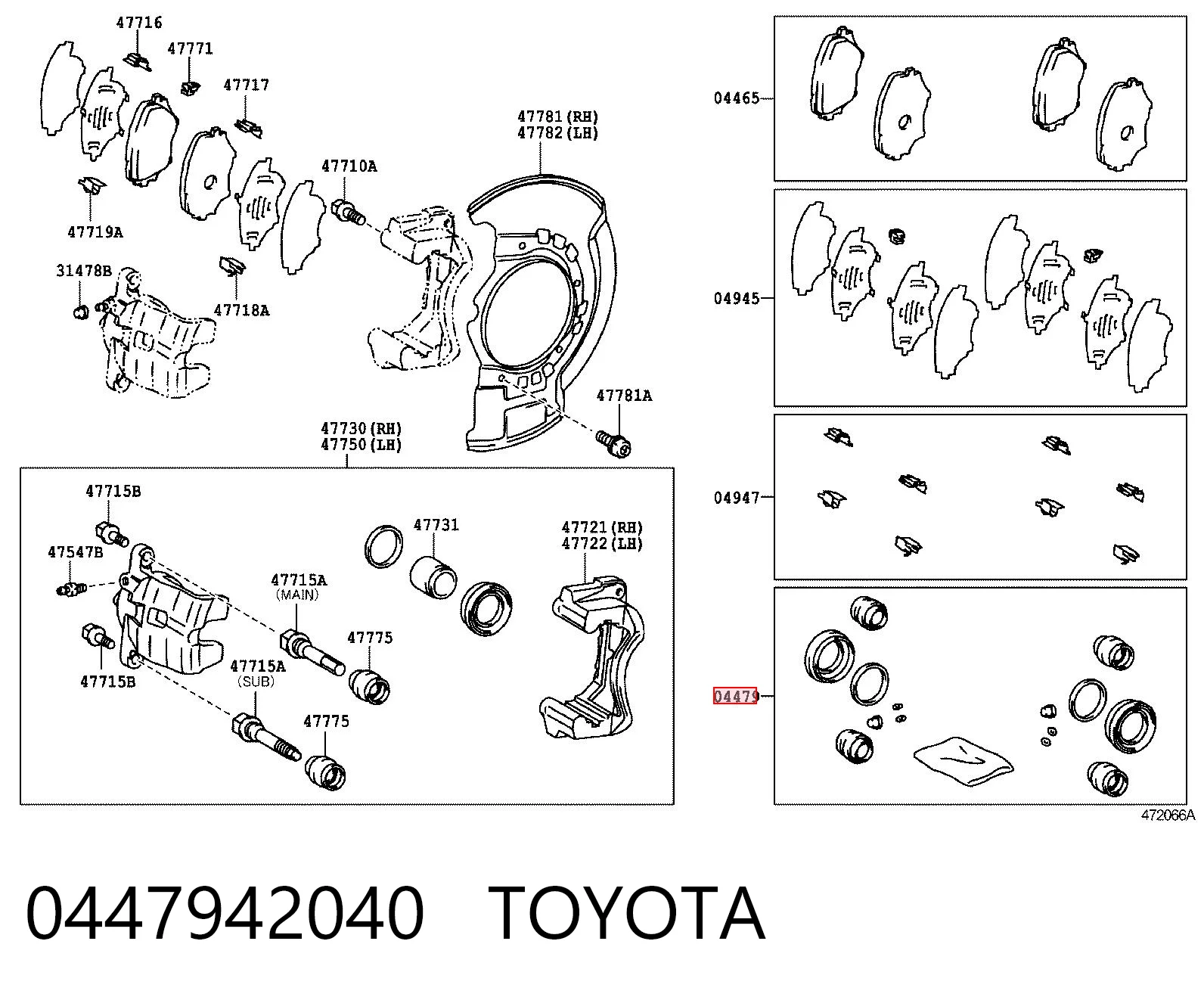 0447942040 Toyota Kit de reparación de pinzas