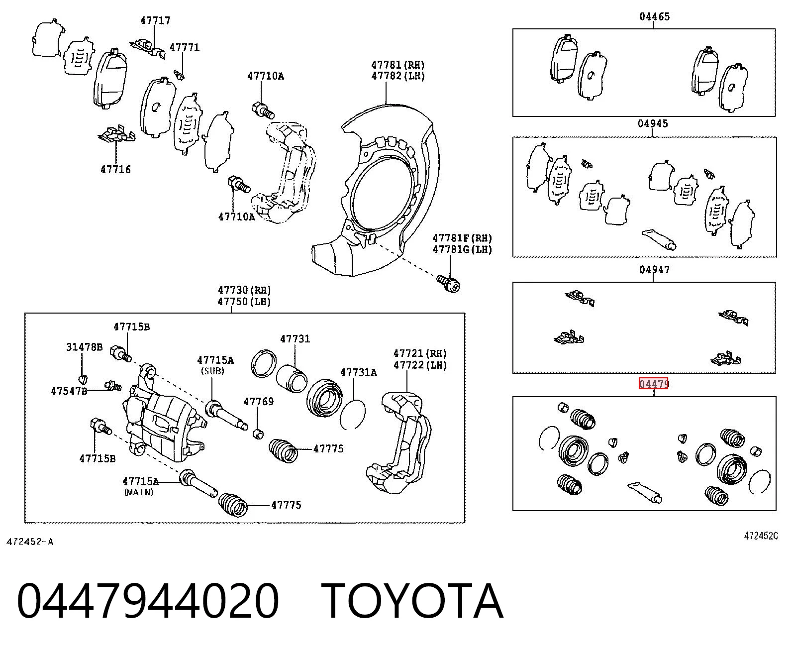 0447944020 Toyota Kit de reparación de pinzas