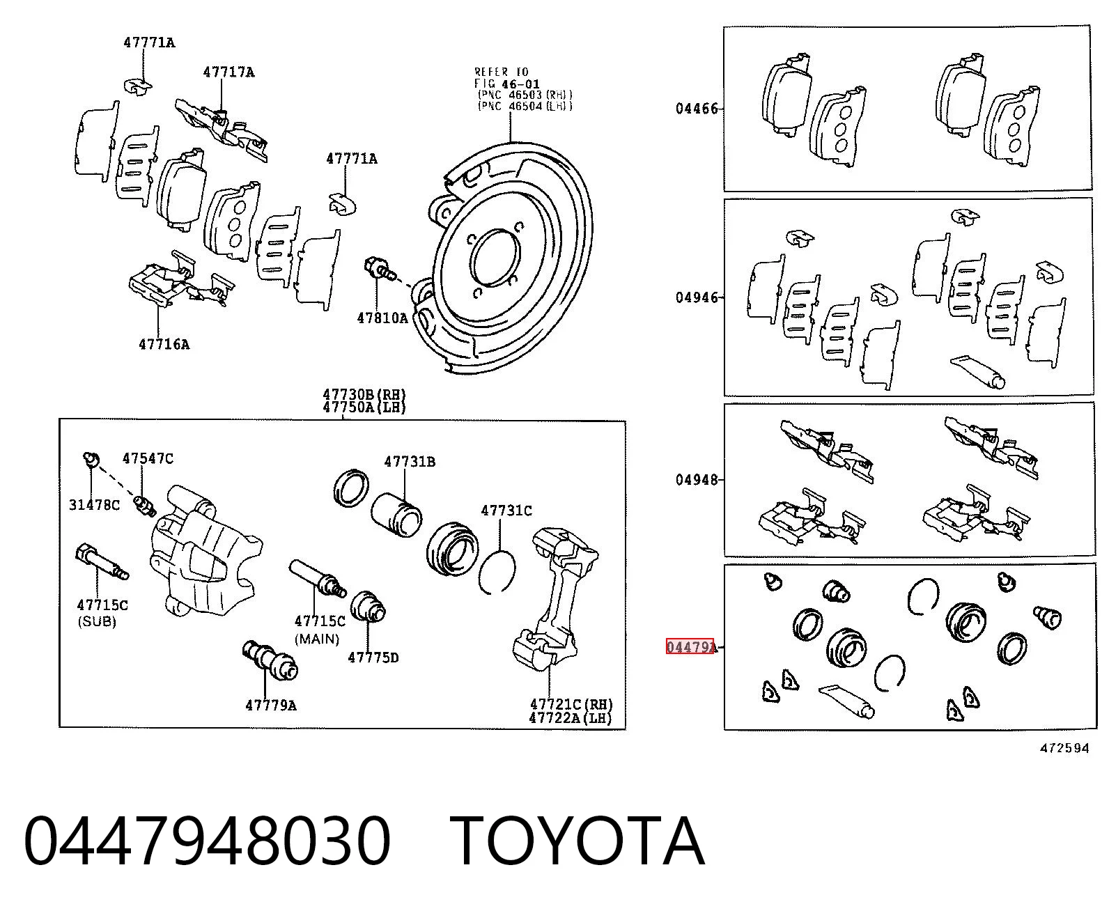 0447948030 Toyota Kit de reparación de frenos trasero