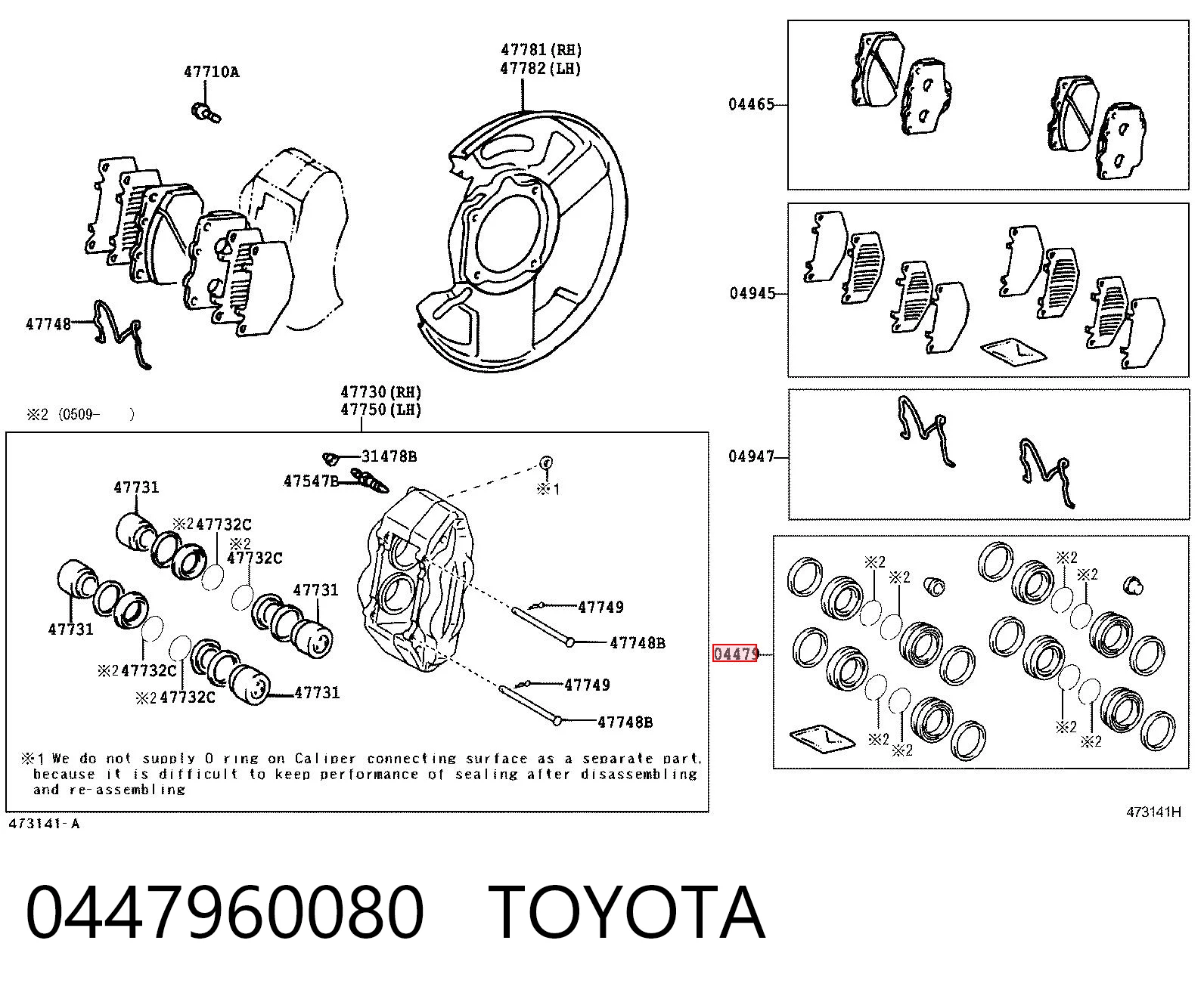 0447960080 Toyota Kit de reparación de pinzas
