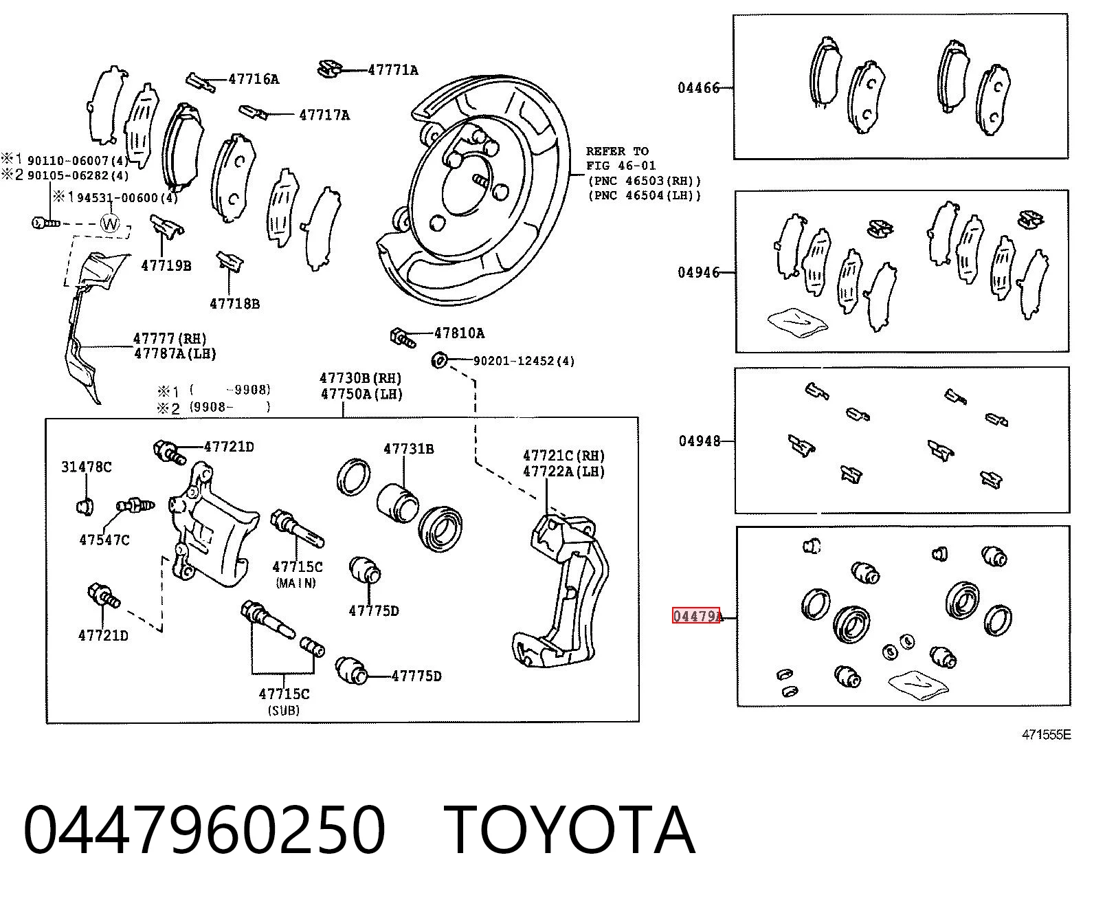 0447960250 Toyota Kit de reparación de frenos trasero