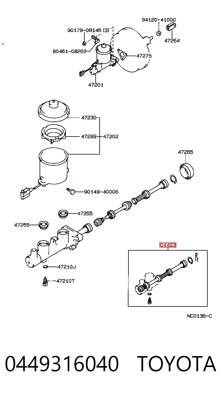Juego de reparación del cilindro maestro de freno 0449316040 TOYOTA