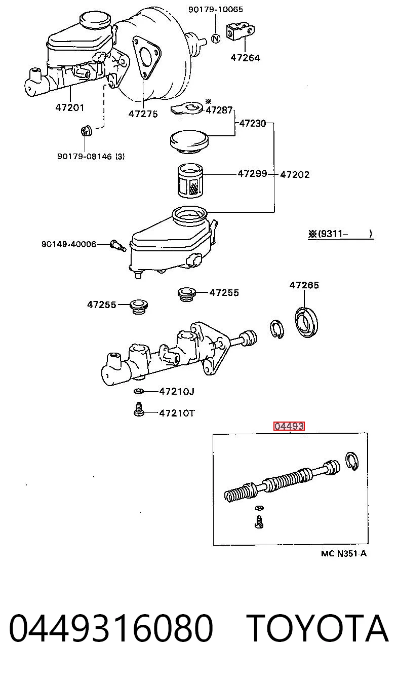 0449316080 Toyota Juego de reparación cilindro de freno principal