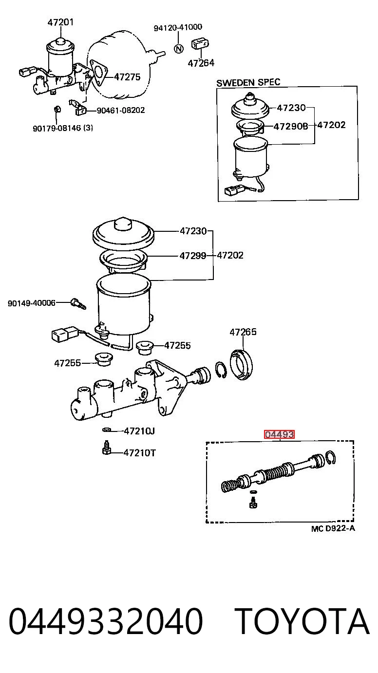 Juego de reparación del cilindro maestro de freno 0449332040 TOYOTA