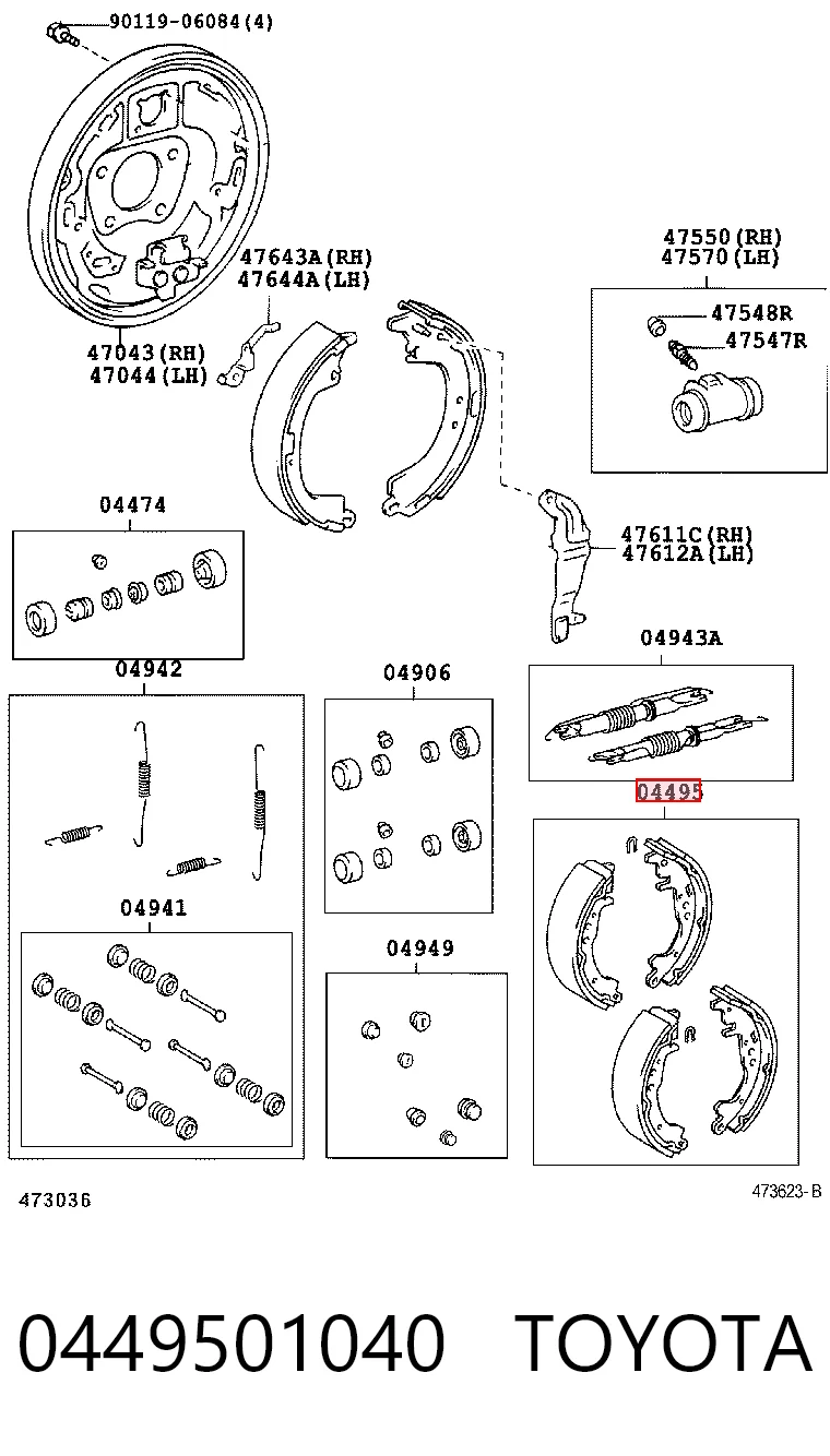 0449501040 Toyota Zapatas de freno de tambor traseras