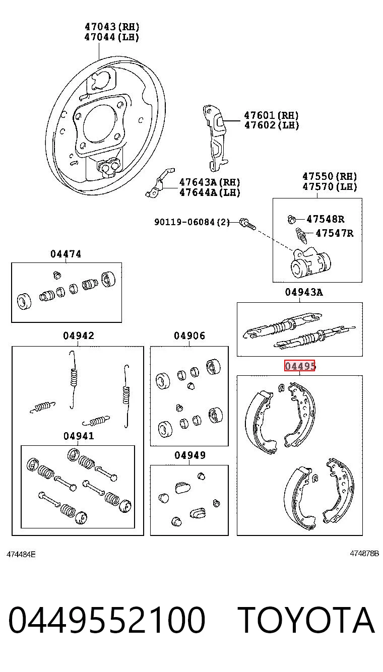 0449552100 Toyota Zapatas de freno de tambor traseras