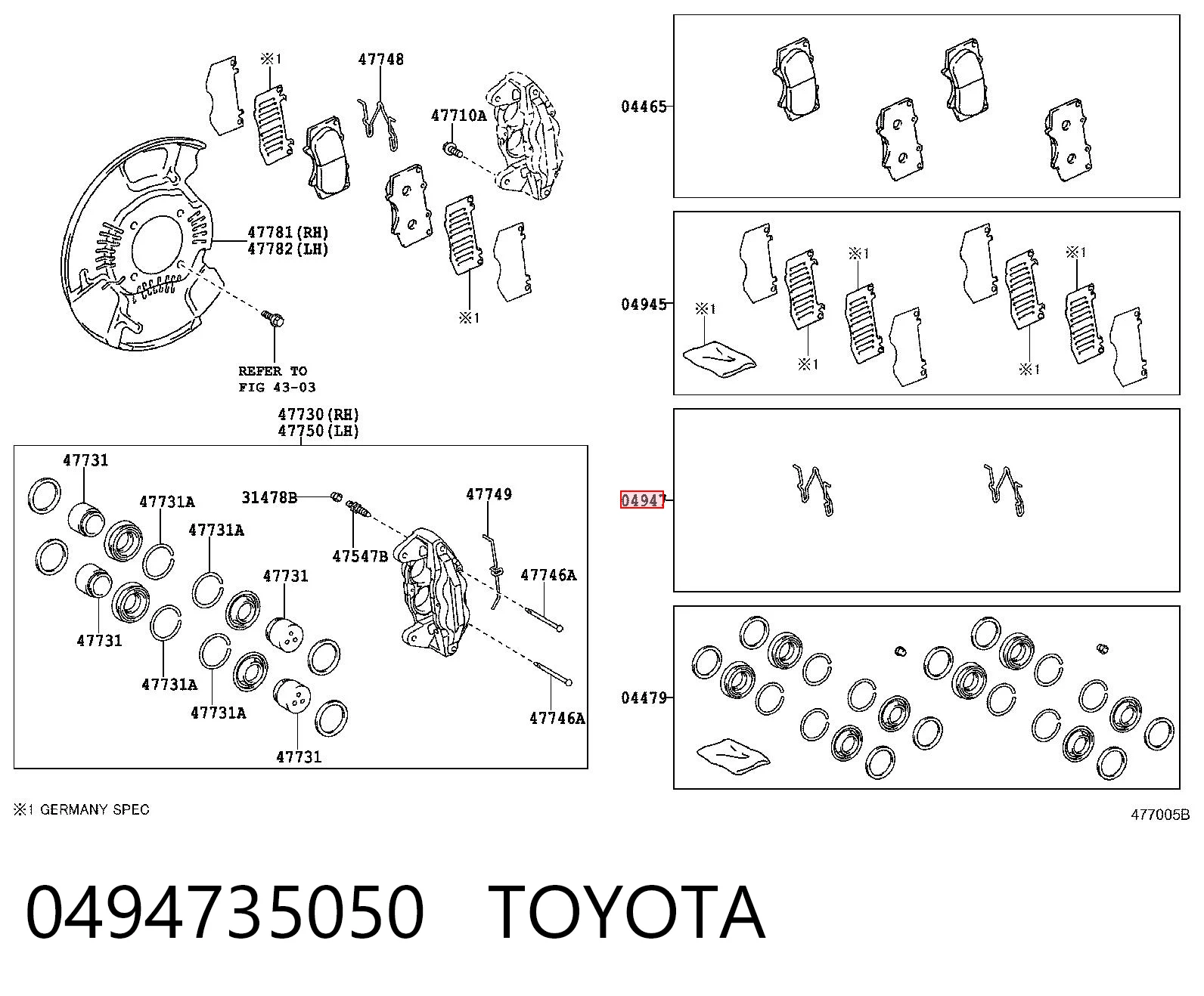 0494735050 Toyota Juego de reparación, pastillas de frenos