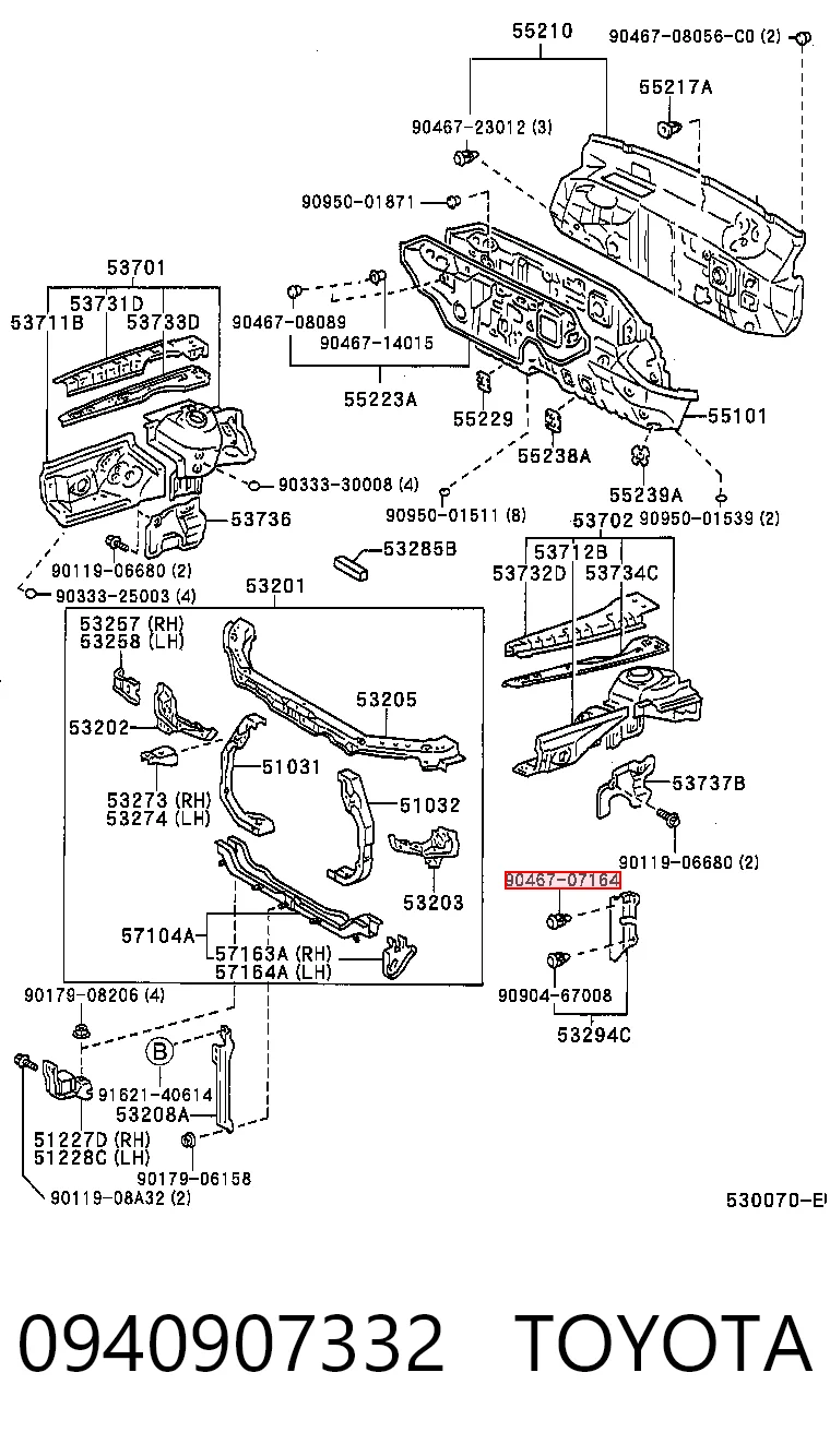0940907332 Toyota Clip de fijación del guardabarros delantero