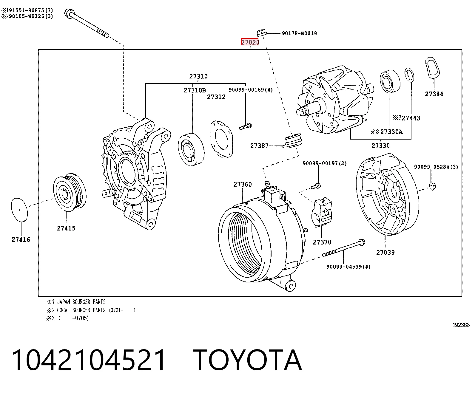 1042104521 Toyota Alternador de coche