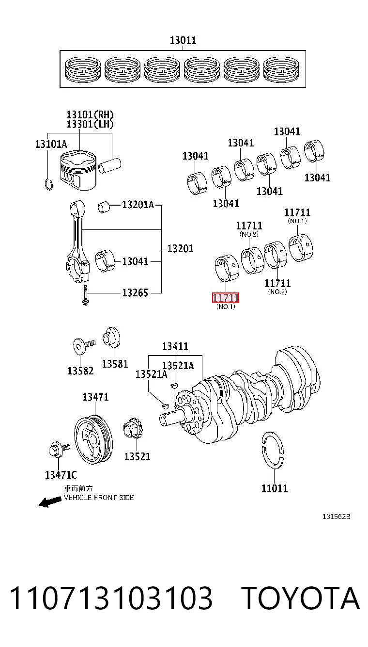 110713103103 Toyota Juego de cojinetes de cigüeñal, estándar, STD