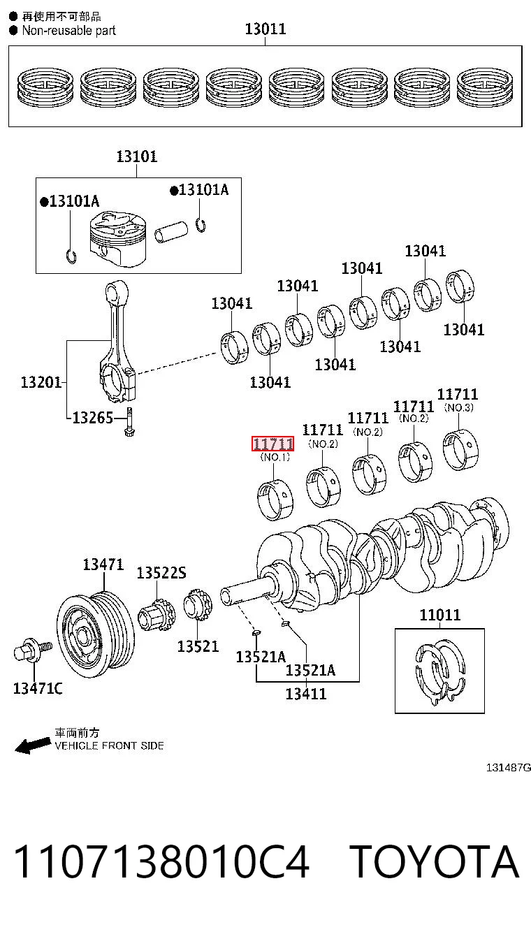 1107138010C4 Toyota Juego de cojinetes de cigüeñal, estándar, STD