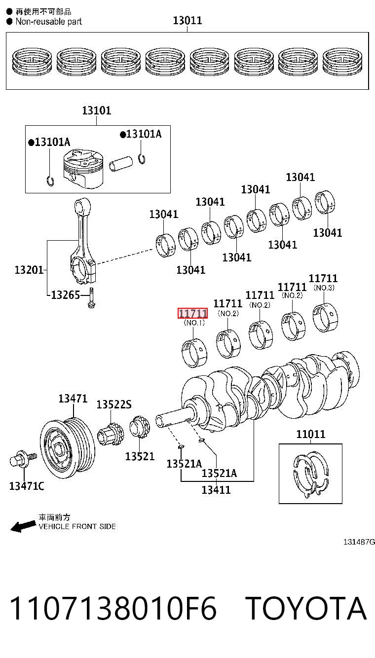 1107138010F6 Toyota Juego de cojinetes de cigüeñal, estándar, STD