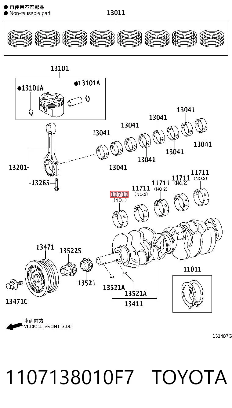 1107138010F7 Toyota Juego de cojinetes de cigüeñal, estándar, STD