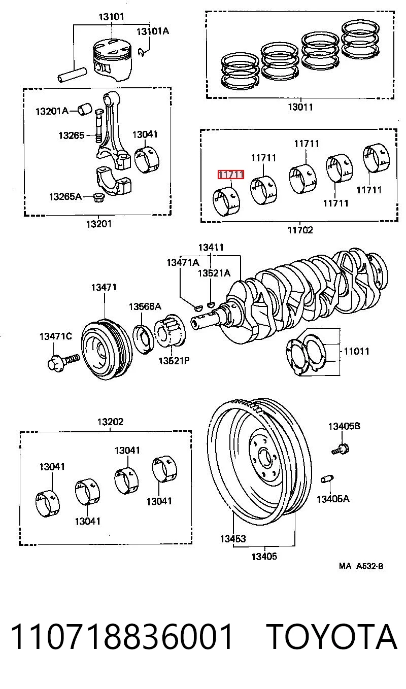 110718836001 Toyota Juego de cojinetes de cigüeñal, estándar, STD
