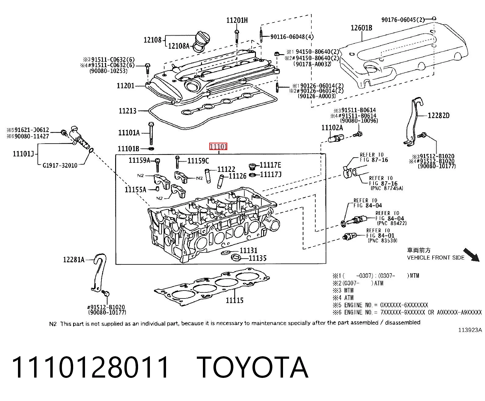 1110128011 Toyota Cabeza del motor