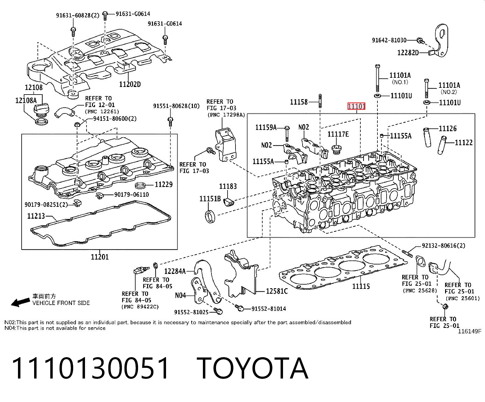 1110130051 Toyota Cabeza del motor