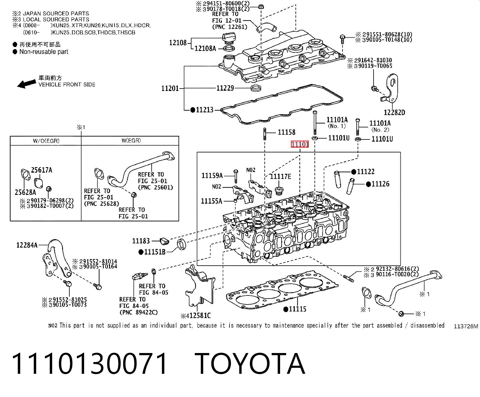 1110130071 Toyota Cabeza del motor