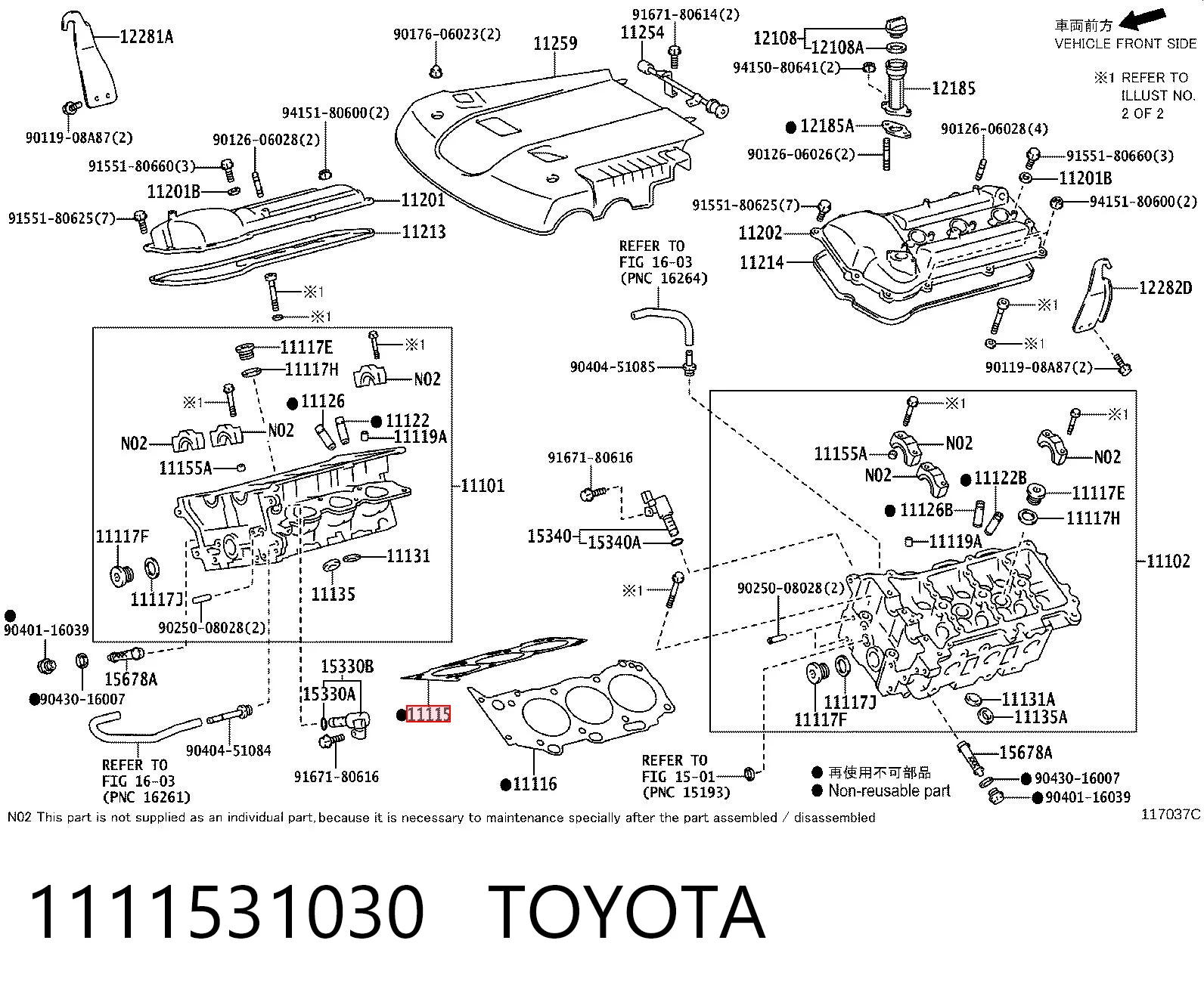 1111531030 Toyota Empaque de culata derecha