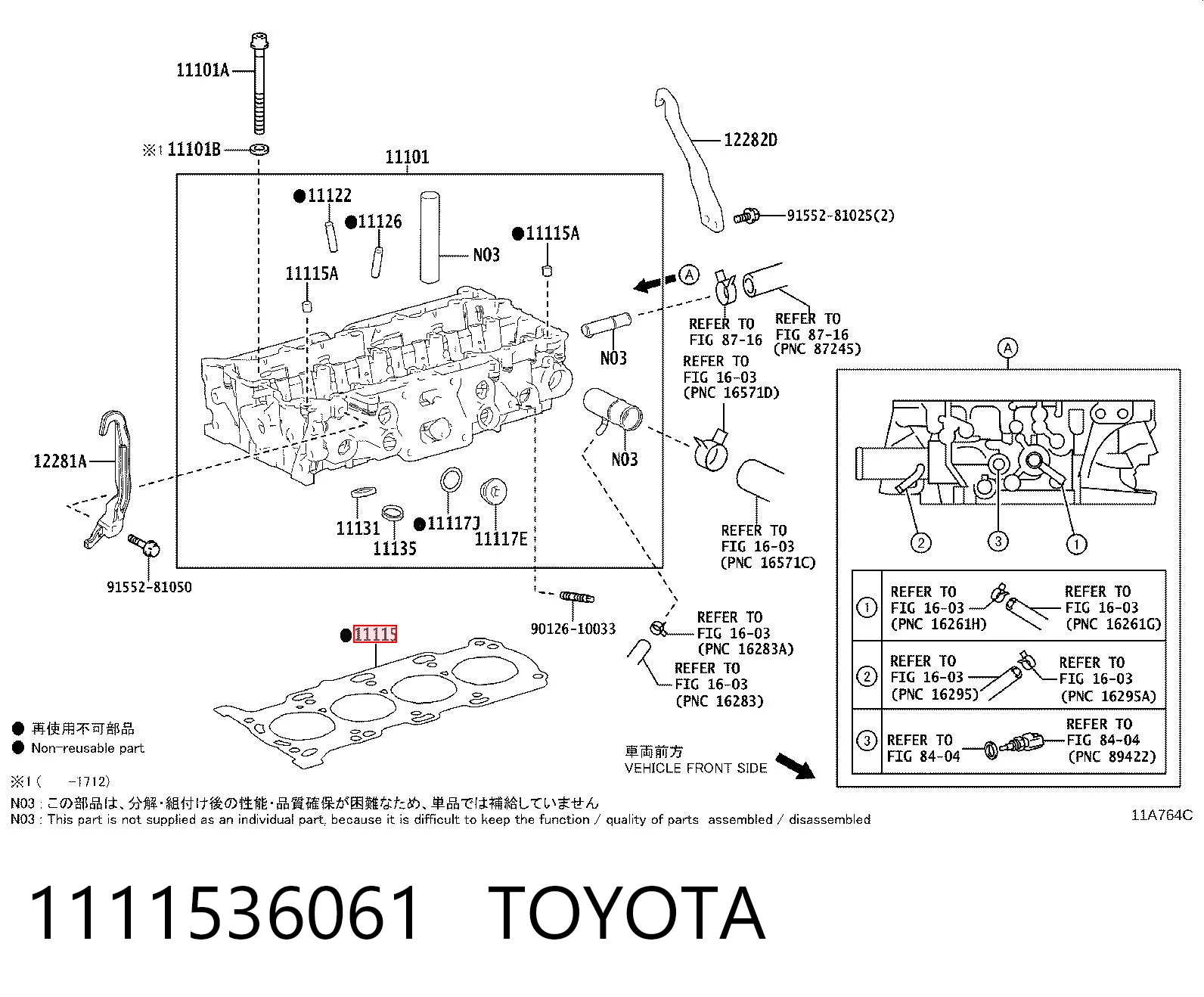 Empaquetadura de culata para Lexus RX 450H/350L/200T L25