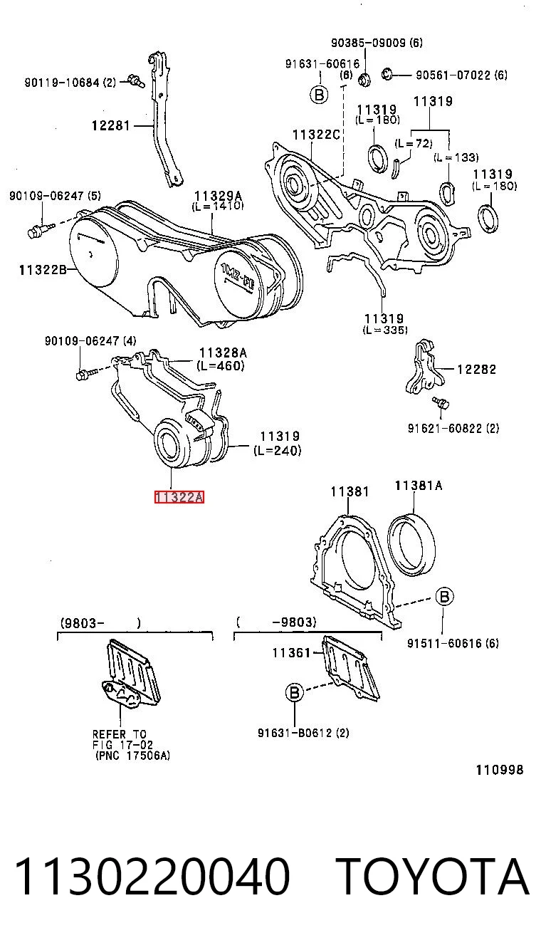 1130220040 Toyota Cubierta inferior de la correa de distribución