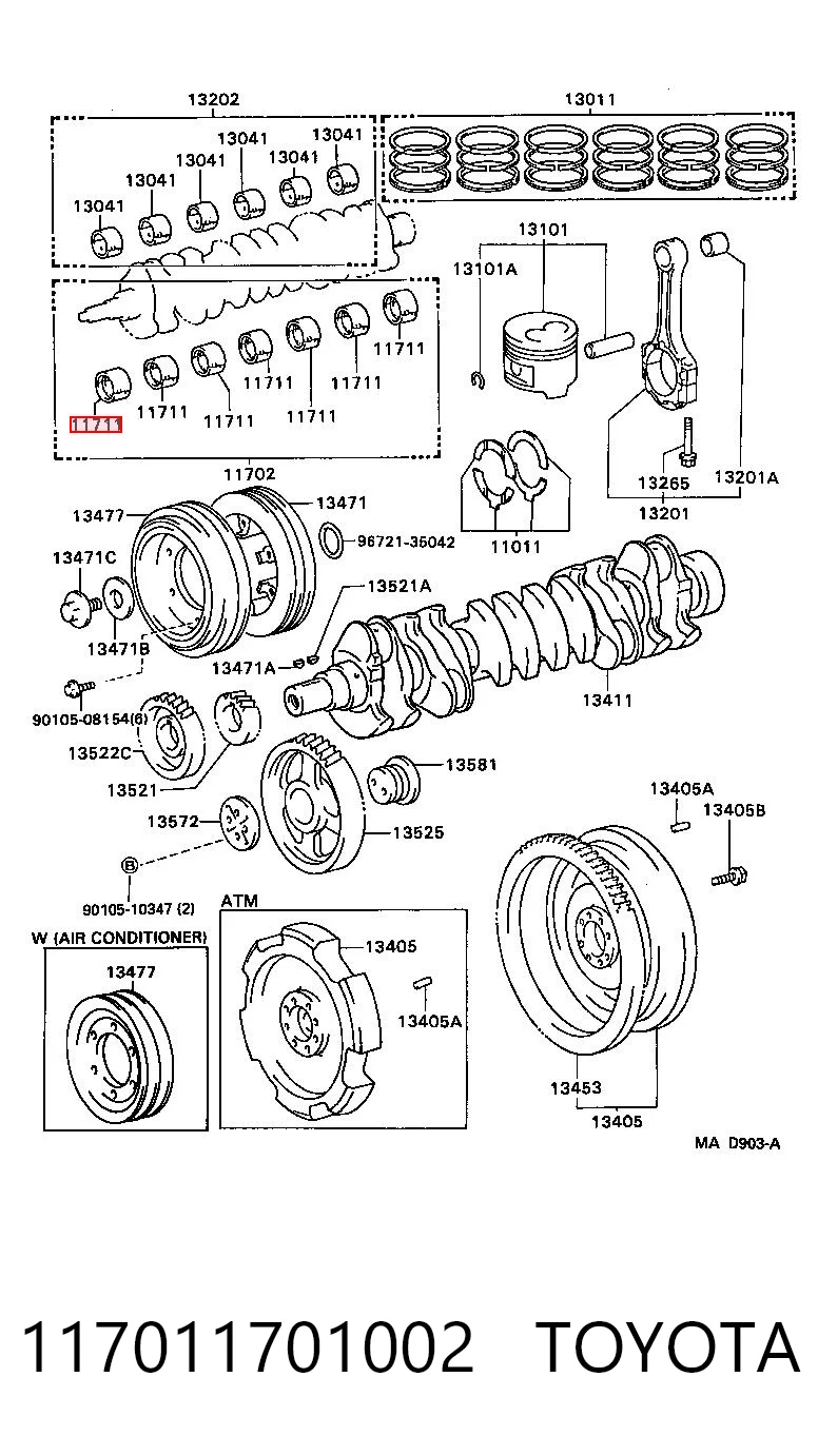117011701002 Toyota Juego de cojinetes de cigüeñal, estándar, STD