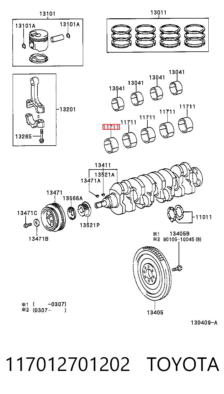 117012701202 Toyota Juego de cojinetes de cigüeñal, estándar, STD