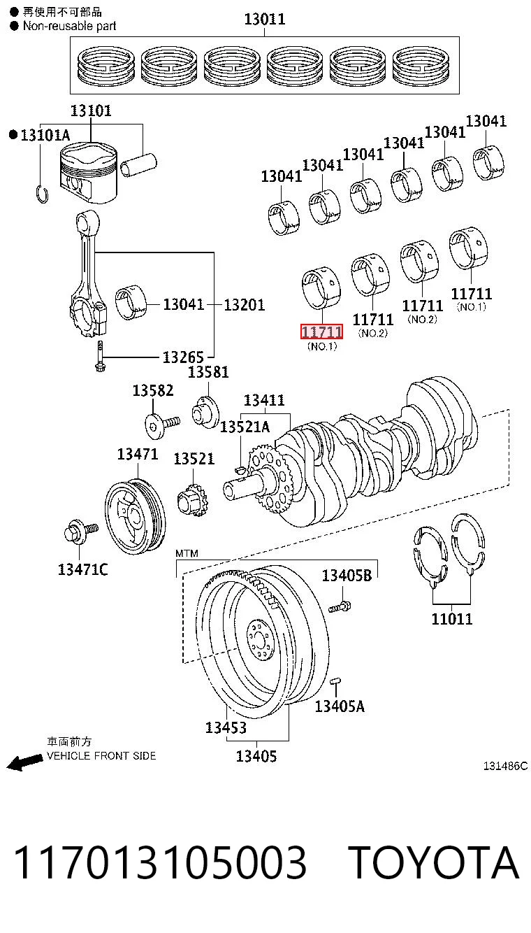 117013105003 Toyota Juego de cojinetes de cigüeñal, estándar, STD