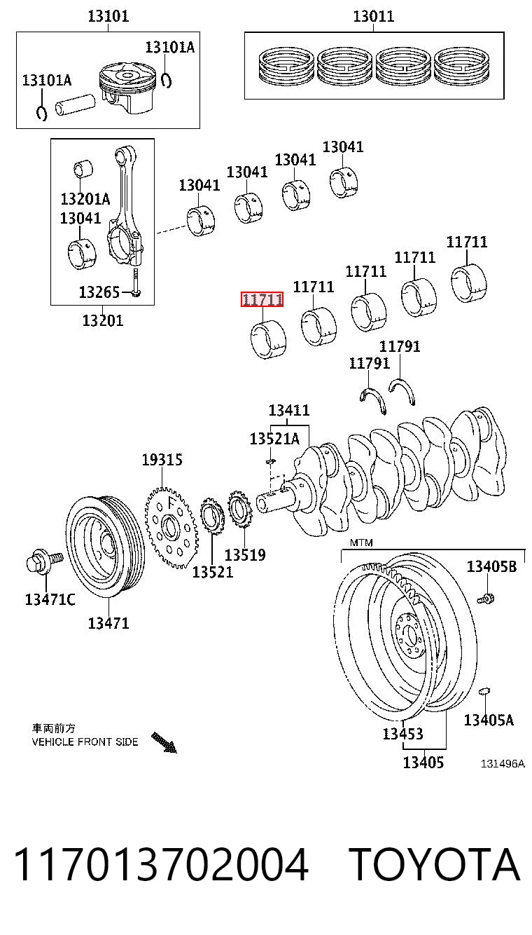 117013702004 Toyota Juego de cojinetes de cigüeñal, estándar, STD