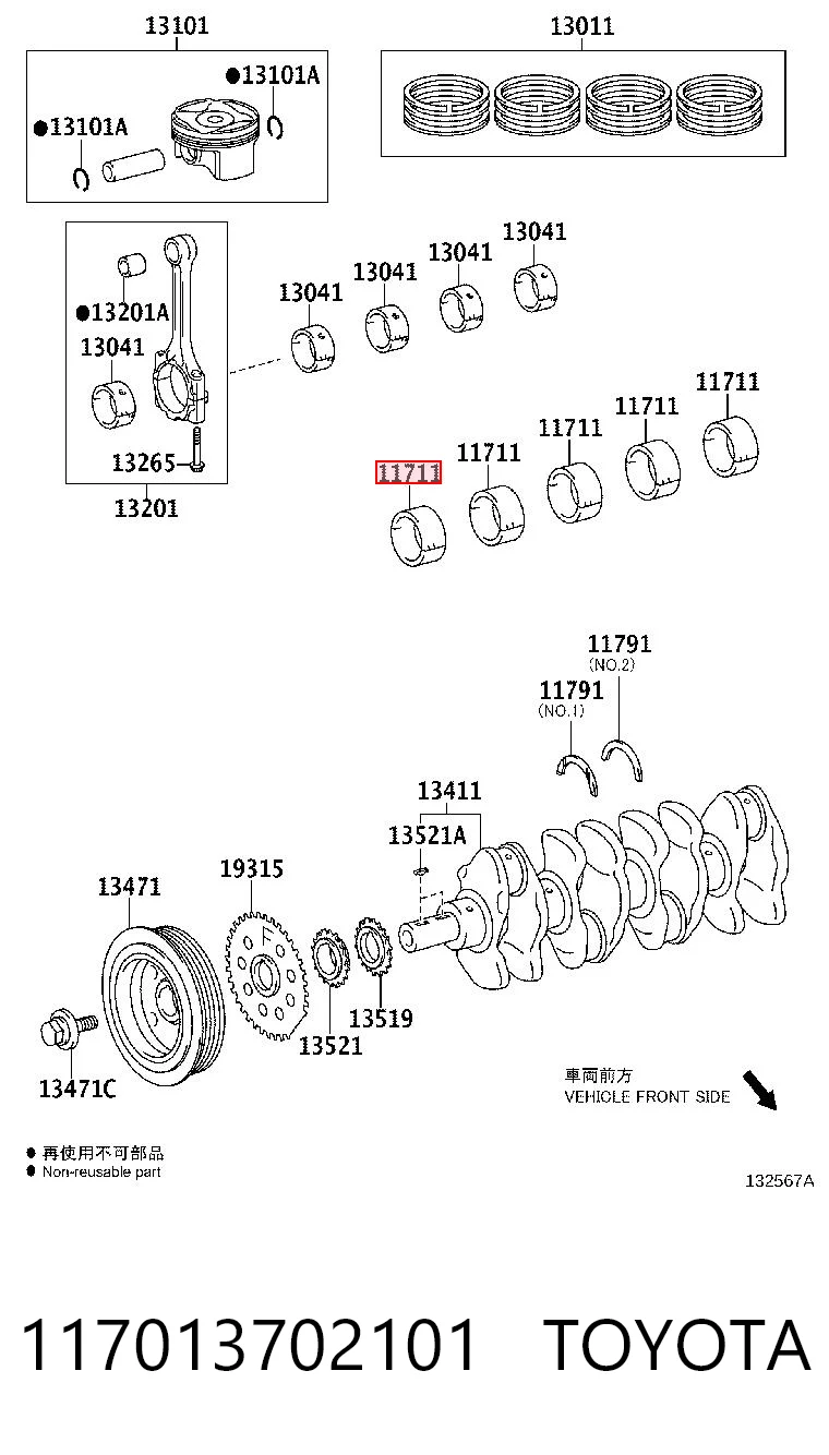 117013702101 Toyota Juego de cojinetes de cigüeñal, estándar, STD